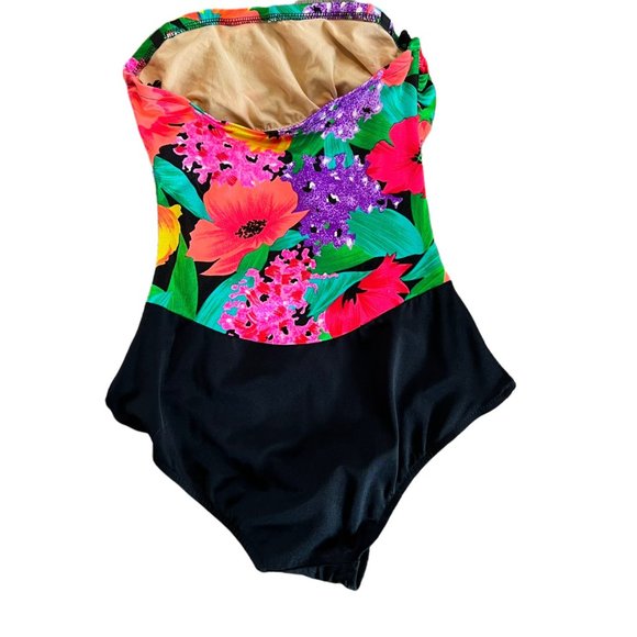 Vintage Catilina Floral Strapless One Piece Swimsuit USA - Picture 5 of 10